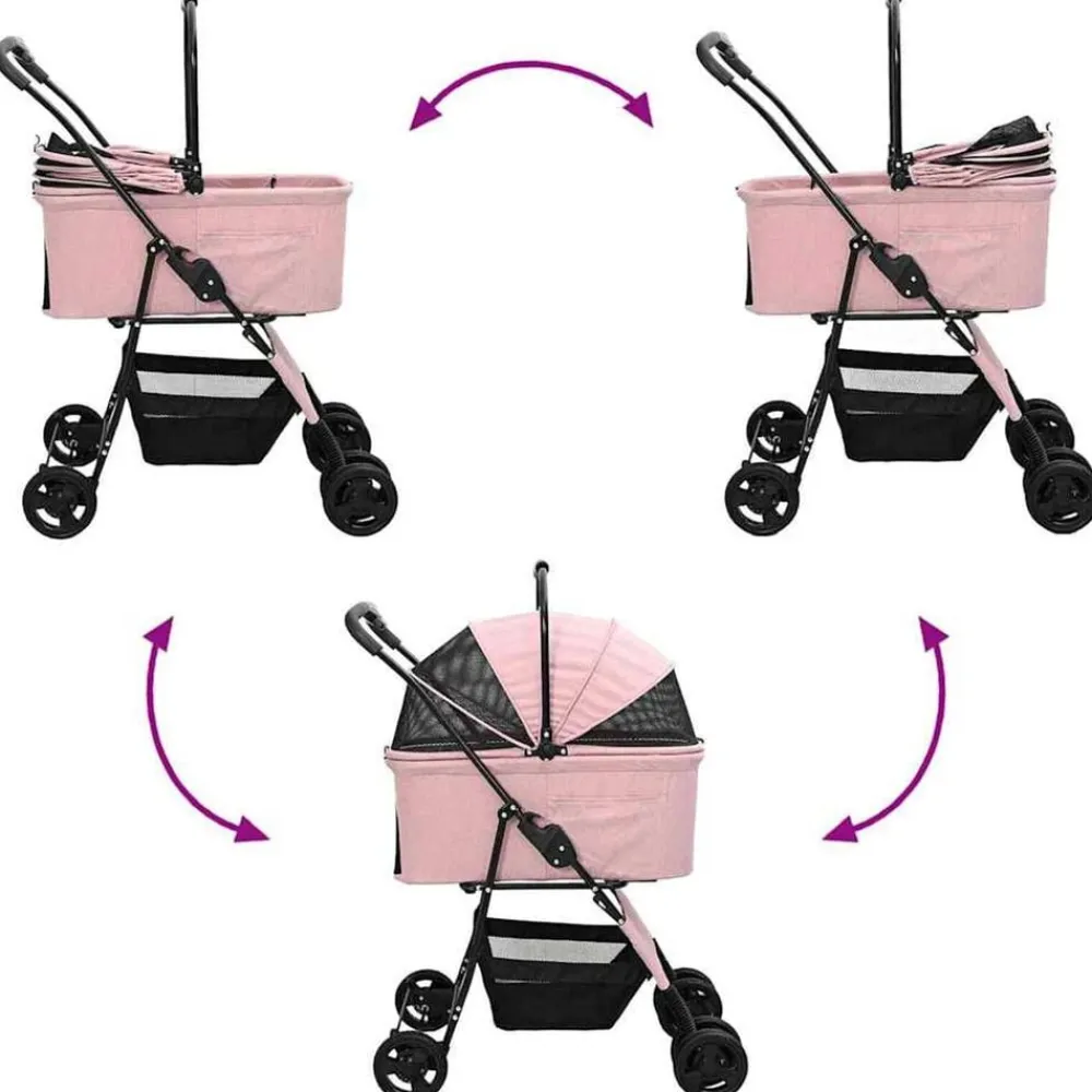 vidaXL Carrito Plegable para Mascotas 81 x 47 x 99 cm Poliéster Rosa Clearance