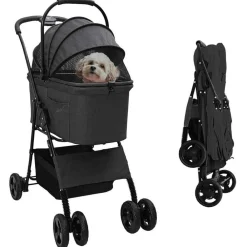 vidaXL Carrito Plegable para Mascotas 81 x 47 x 99 cm Poliéster Negro Discount
