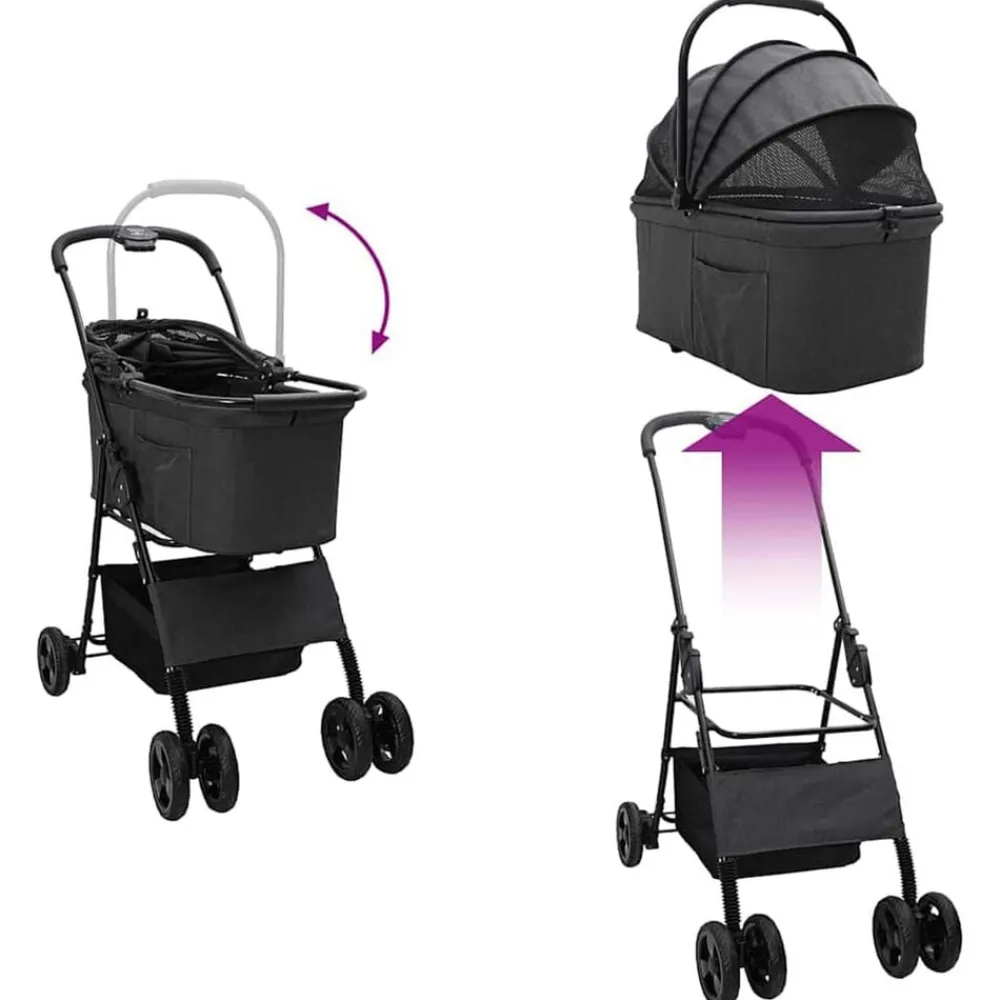 vidaXL Carrito Plegable para Mascotas 81 x 47 x 99 cm Poliéster Negro Discount