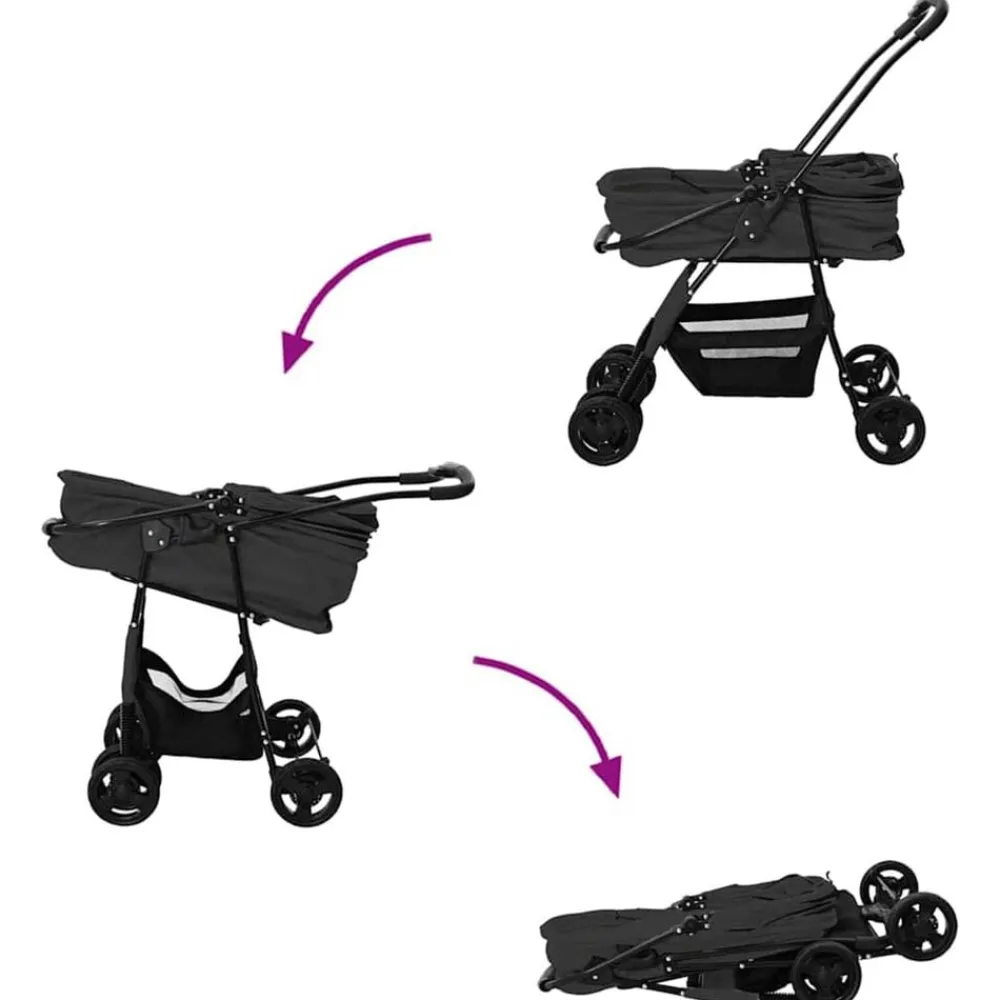 vidaXL Carrito Plegable para Mascotas 81 x 47 x 99 cm Poliéster Negro Discount