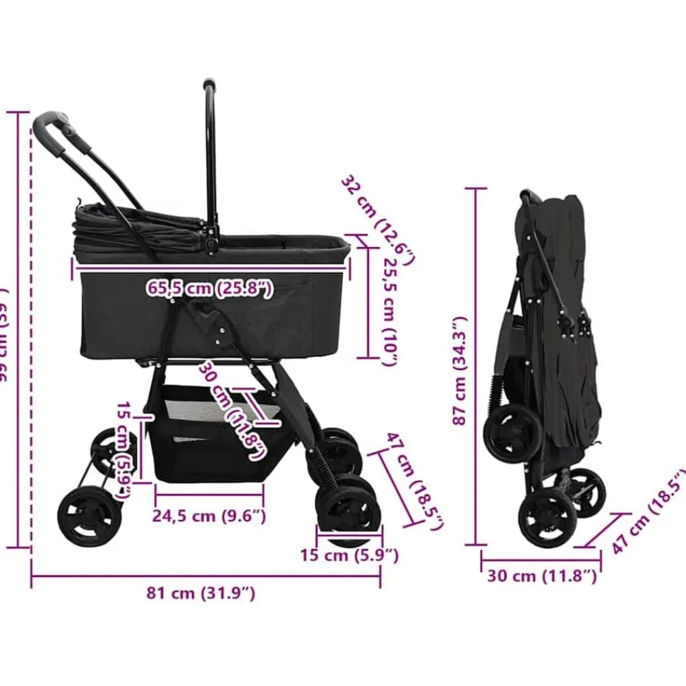vidaXL Carrito Plegable para Mascotas 81 x 47 x 99 cm Poliéster Negro Discount