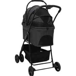 vidaXL Carrito Plegable para Mascotas 81 x 47 x 99 cm Poliéster Negro Discount