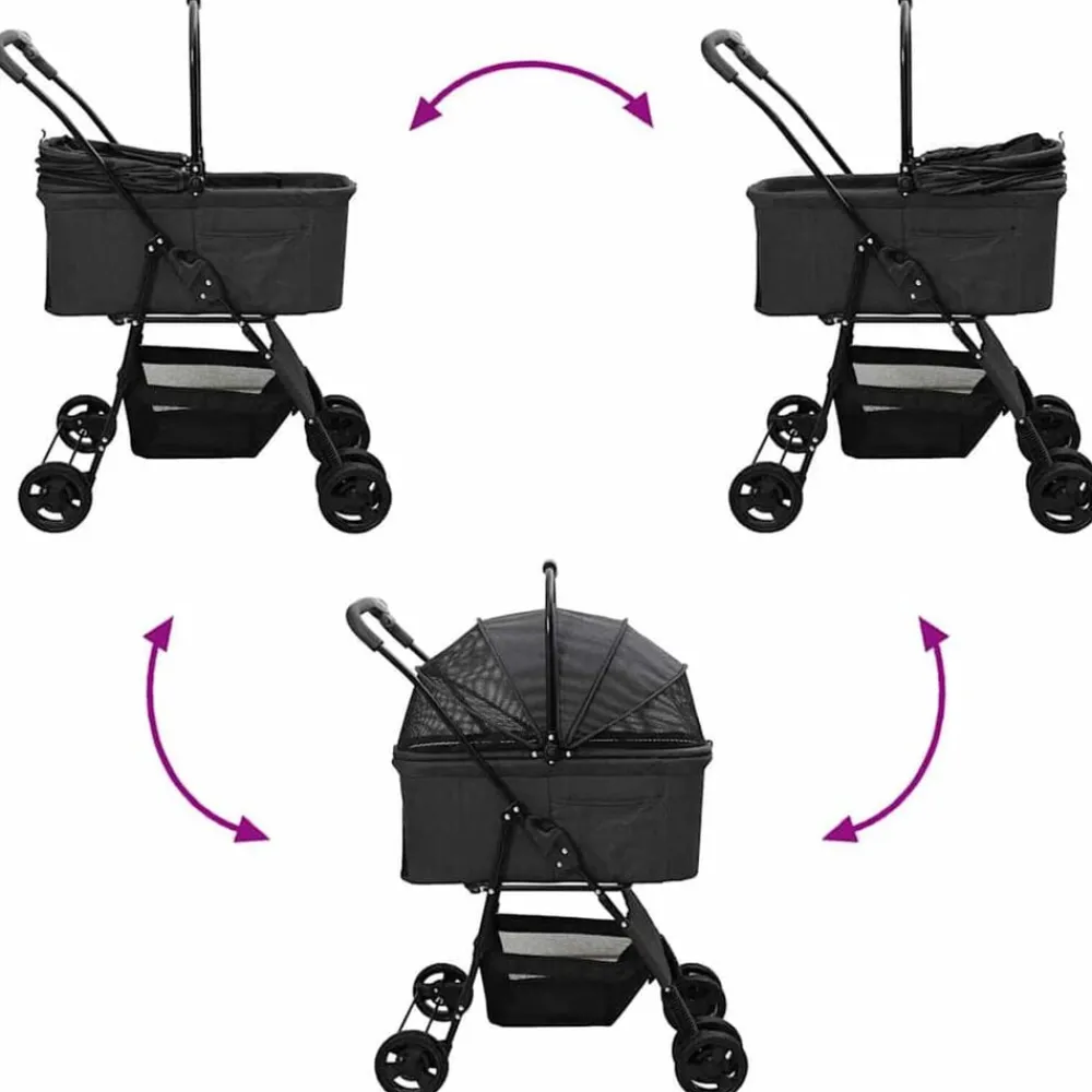 vidaXL Carrito Plegable para Mascotas 81 x 47 x 99 cm Poliéster Negro Discount