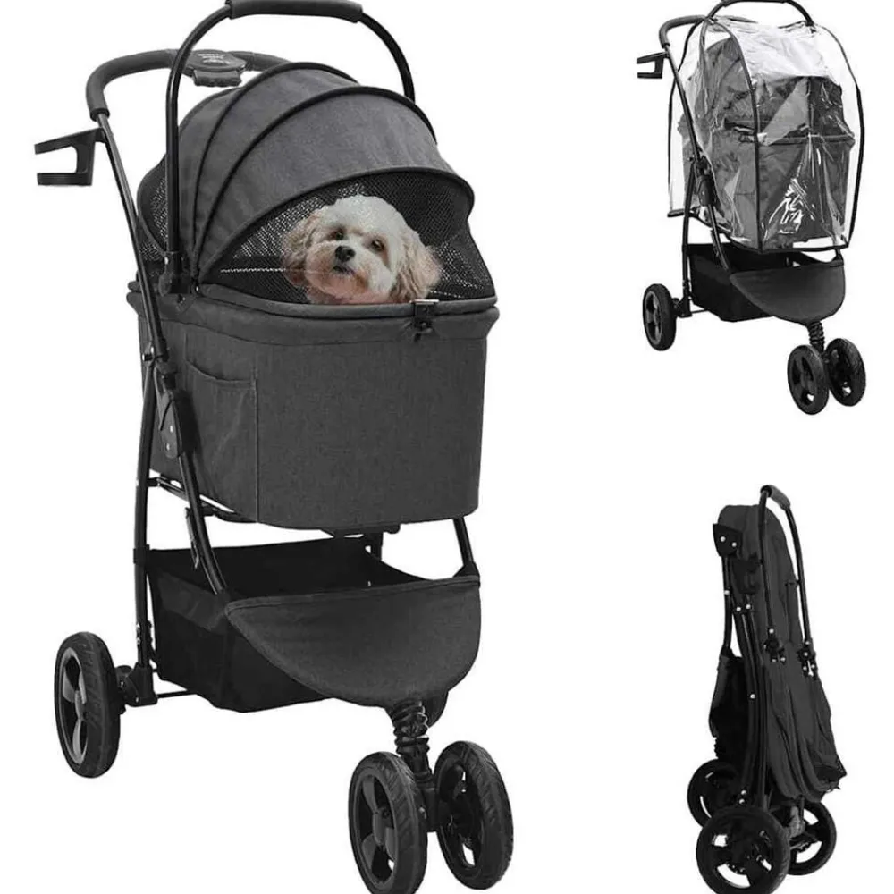 vidaXL Carrito Plegable para Mascotas 78 x 54 x 101 cm Poliéster Negro Hot