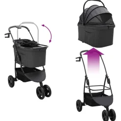 vidaXL Carrito Plegable para Mascotas 78 x 54 x 101 cm Poliéster Negro Hot