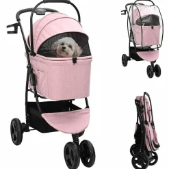 vidaXL Carrito Plegable para Mascotas 78 x 54 x 101 cm Poliéster Rosa New