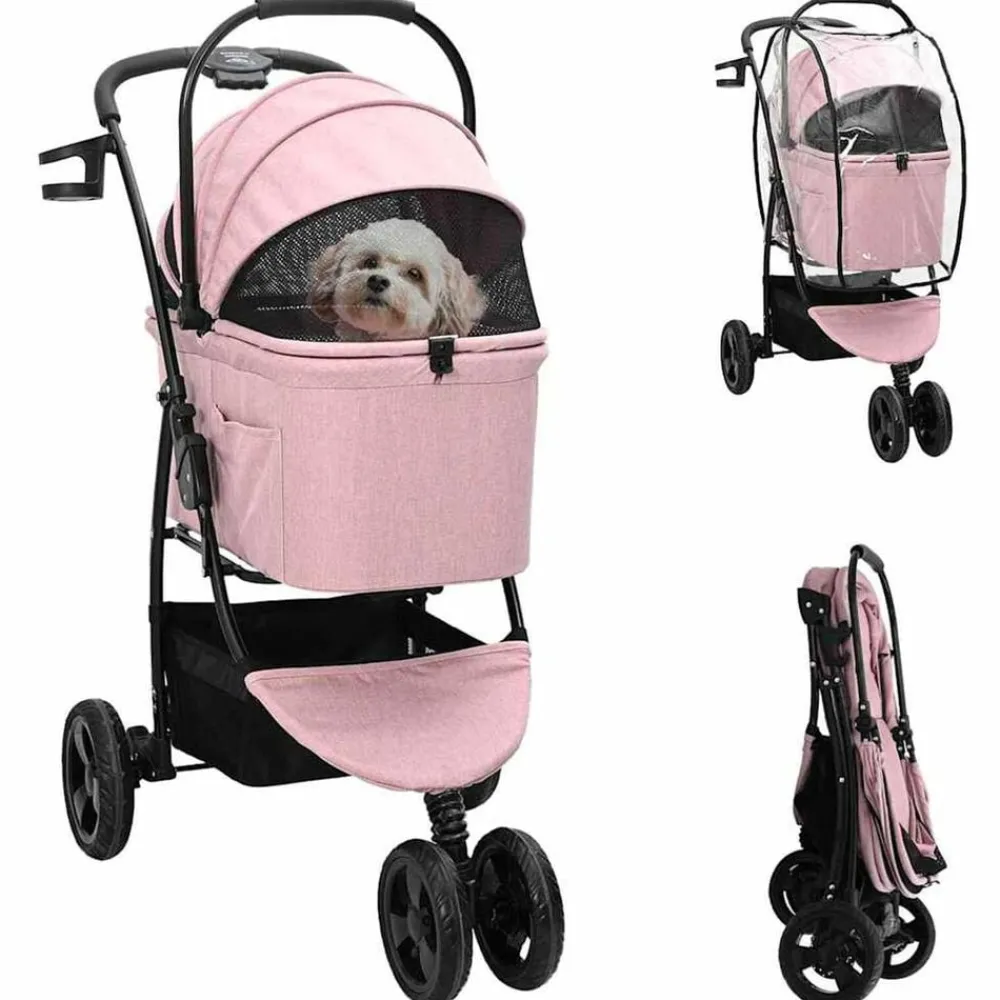 vidaXL Carrito Plegable para Mascotas 78 x 54 x 101 cm Poliéster Rosa New