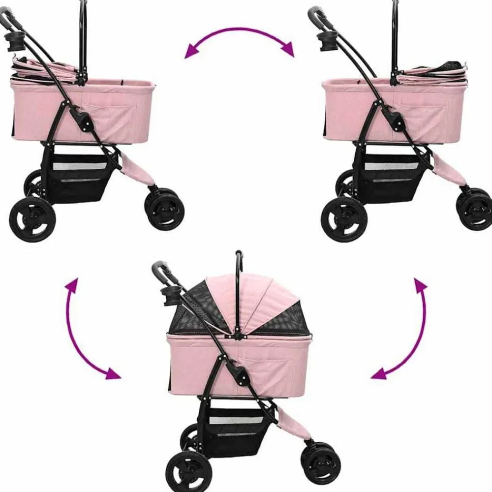 vidaXL Carrito Plegable para Mascotas 78 x 54 x 101 cm Poliéster Rosa New