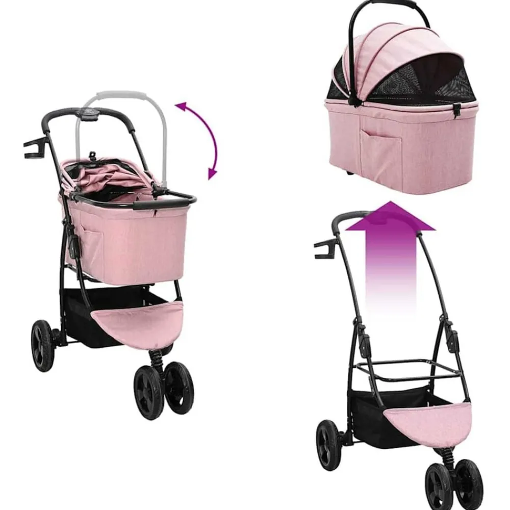 vidaXL Carrito Plegable para Mascotas 78 x 54 x 101 cm Poliéster Rosa New