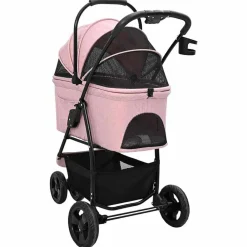 vidaXL Carrito Plegable para Mascotas 78 x 54 x 101 cm Poliéster Rosa New