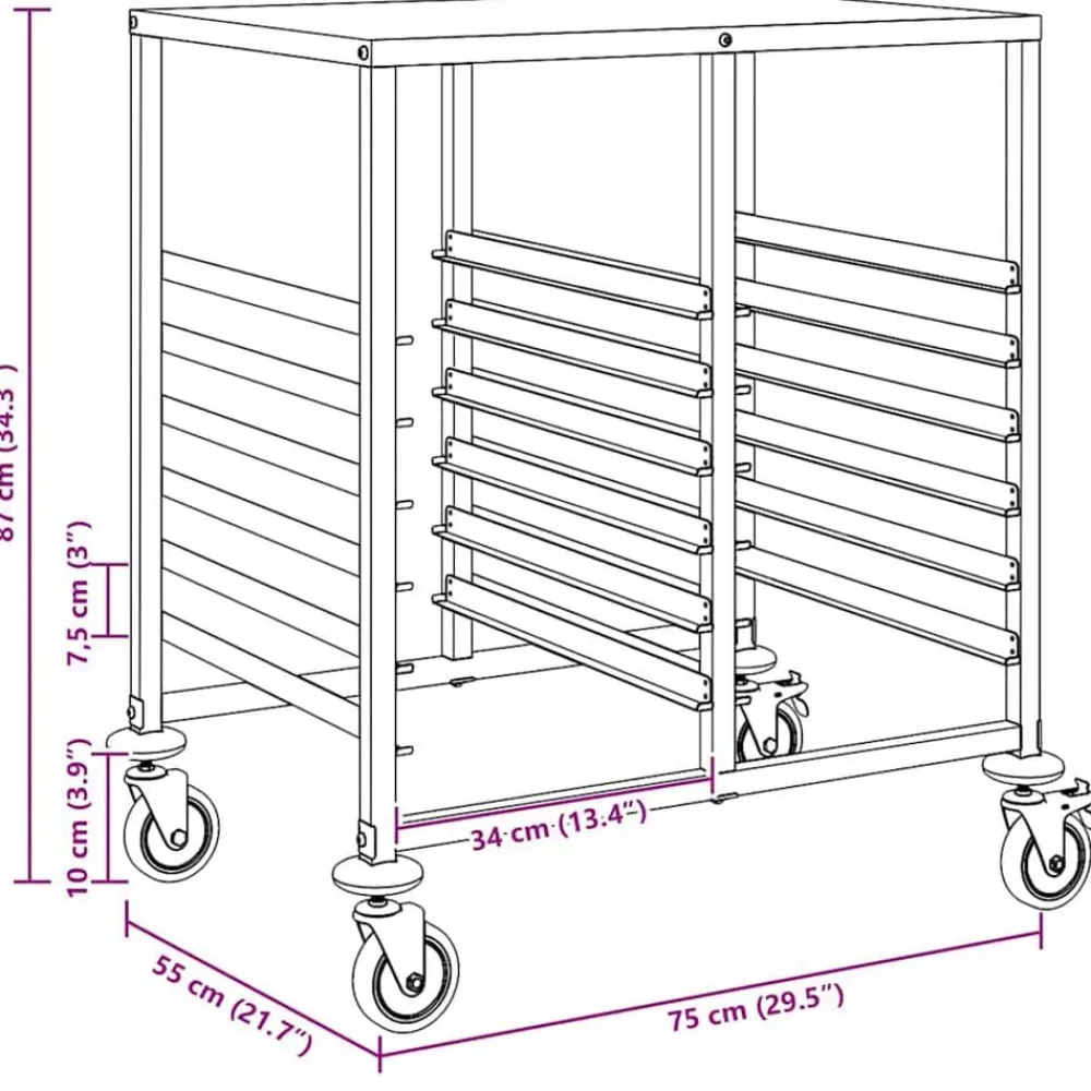 vidaXL Carro con bandejas y 12 contenedores GN 75x55x87 cm Discount