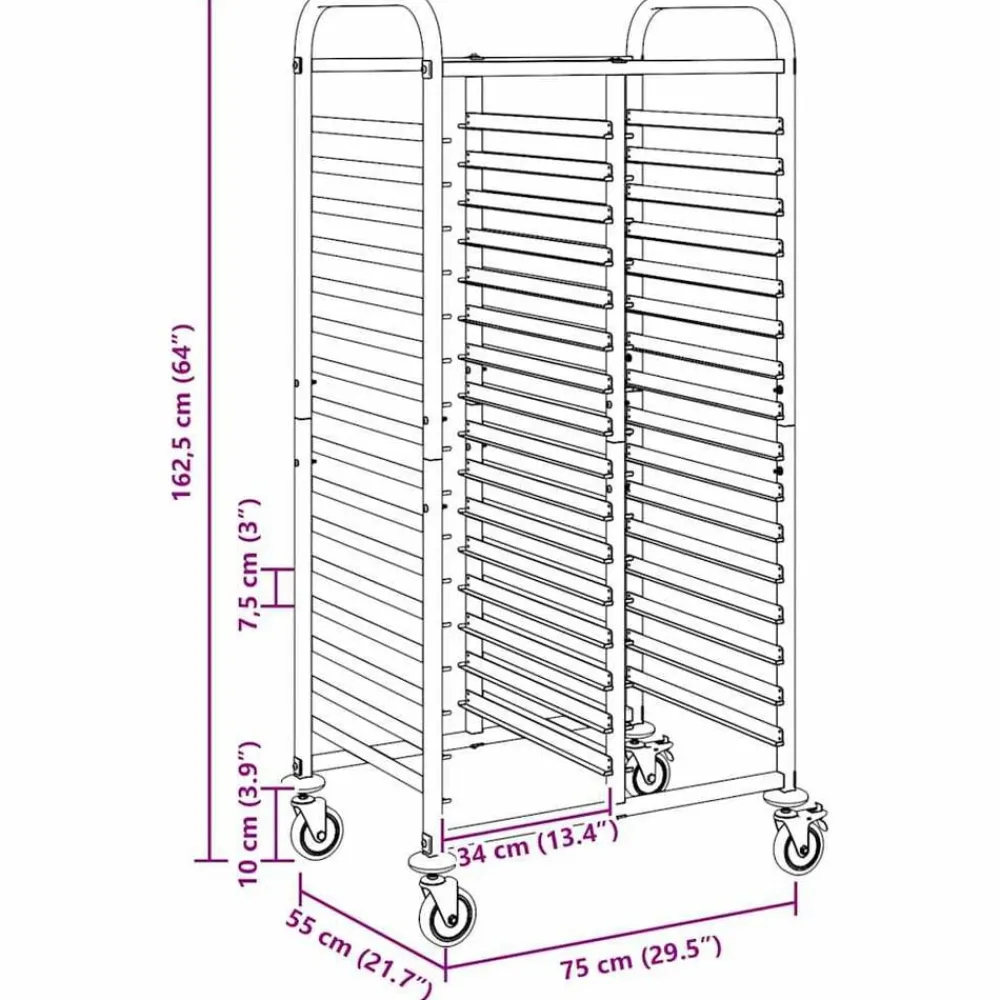 vidaXL Carro con bandejas y 32 contenedores GN 75x55x162,5 cm Discount