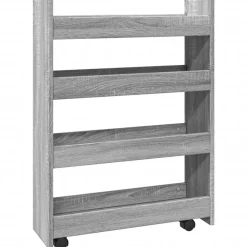 vidaXL Carro de almacenaje estrecho 4 niveles madera Gris sonoma Sale