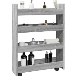vidaXL Carro de almacenaje estrecho 4 niveles madera Gris sonoma Sale