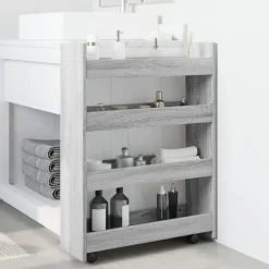 vidaXL Carro de almacenaje estrecho 4 niveles madera Gris sonoma Sale