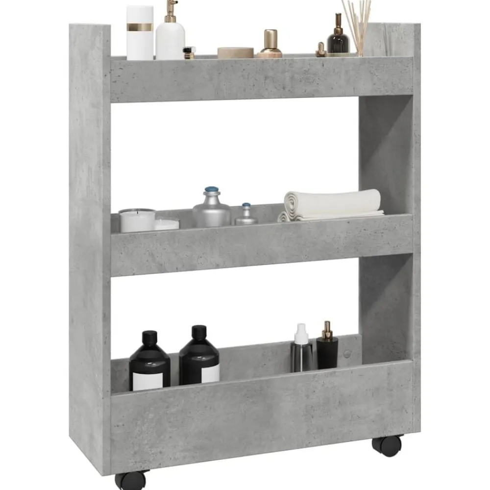 vidaXL Carro de almacenaje estrecho 3 niveles madera gris hormigón Gris hormigón Outlet