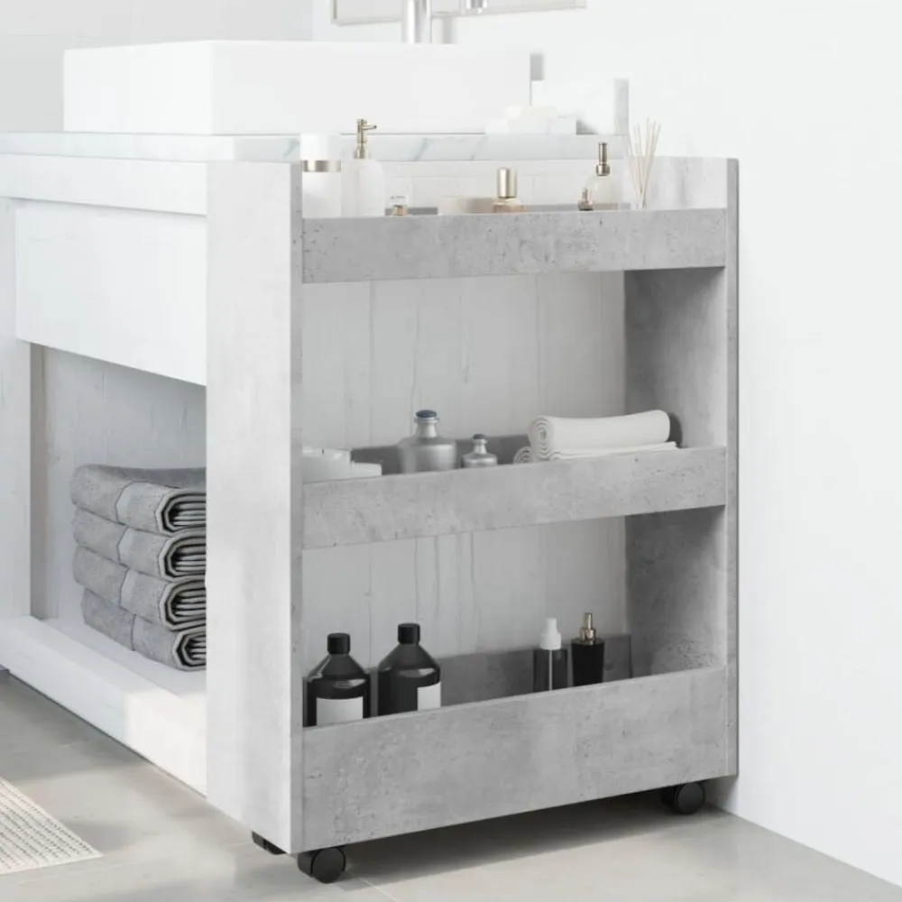 vidaXL Carro de almacenaje estrecho 3 niveles madera gris hormigón Gris hormigón Outlet