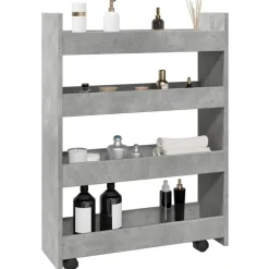 vidaXL Carro de almacenaje estrecho 4 niveles madera gris hormigón Gris hormig&oacute;n