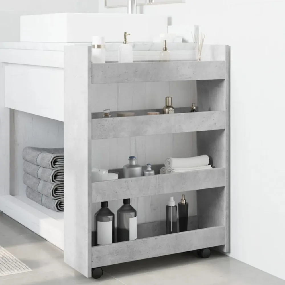 vidaXL Carro de almacenaje estrecho 4 niveles madera gris hormigón Gris hormigón