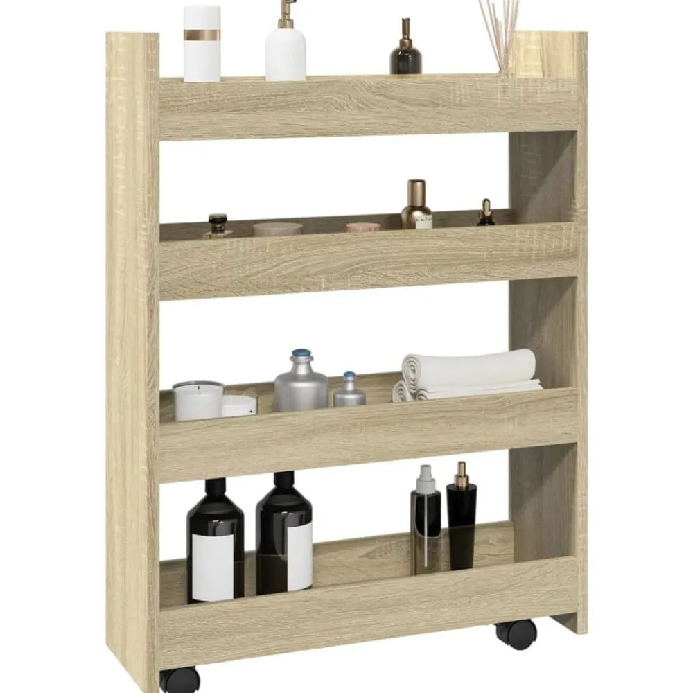 vidaXL Carro de almacenaje estrecho 4 niveles madera Roble Sonoma Outlet