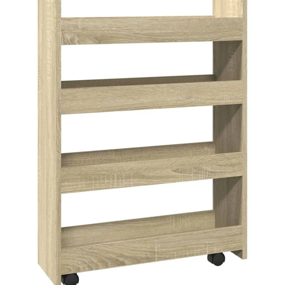 vidaXL Carro de almacenaje estrecho 4 niveles madera Roble Sonoma Outlet