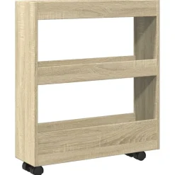 vidaXL Carro de almacenaje estrecho 3 niveles madera Roble Sonoma