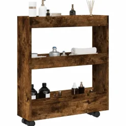vidaXL Carro de almacenaje estrecho 3 niveles madera Roble ahumado Sale
