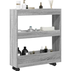 vidaXL Carro de almacenaje estrecho 3 niveles madera Gris sonoma Clearance