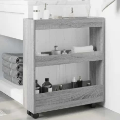 vidaXL Carro de almacenaje estrecho 3 niveles madera Gris sonoma Clearance