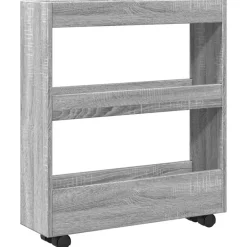 vidaXL Carro de almacenaje estrecho 3 niveles madera Gris sonoma Clearance