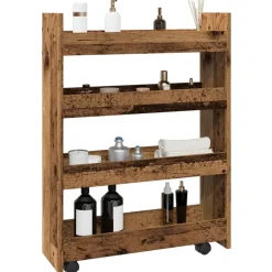vidaXL Carro de almacenaje estrecho 4 niveles madera envejecida Madera antigua Sale