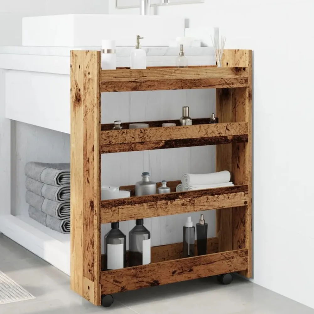 vidaXL Carro de almacenaje estrecho 4 niveles madera envejecida Madera antigua Sale