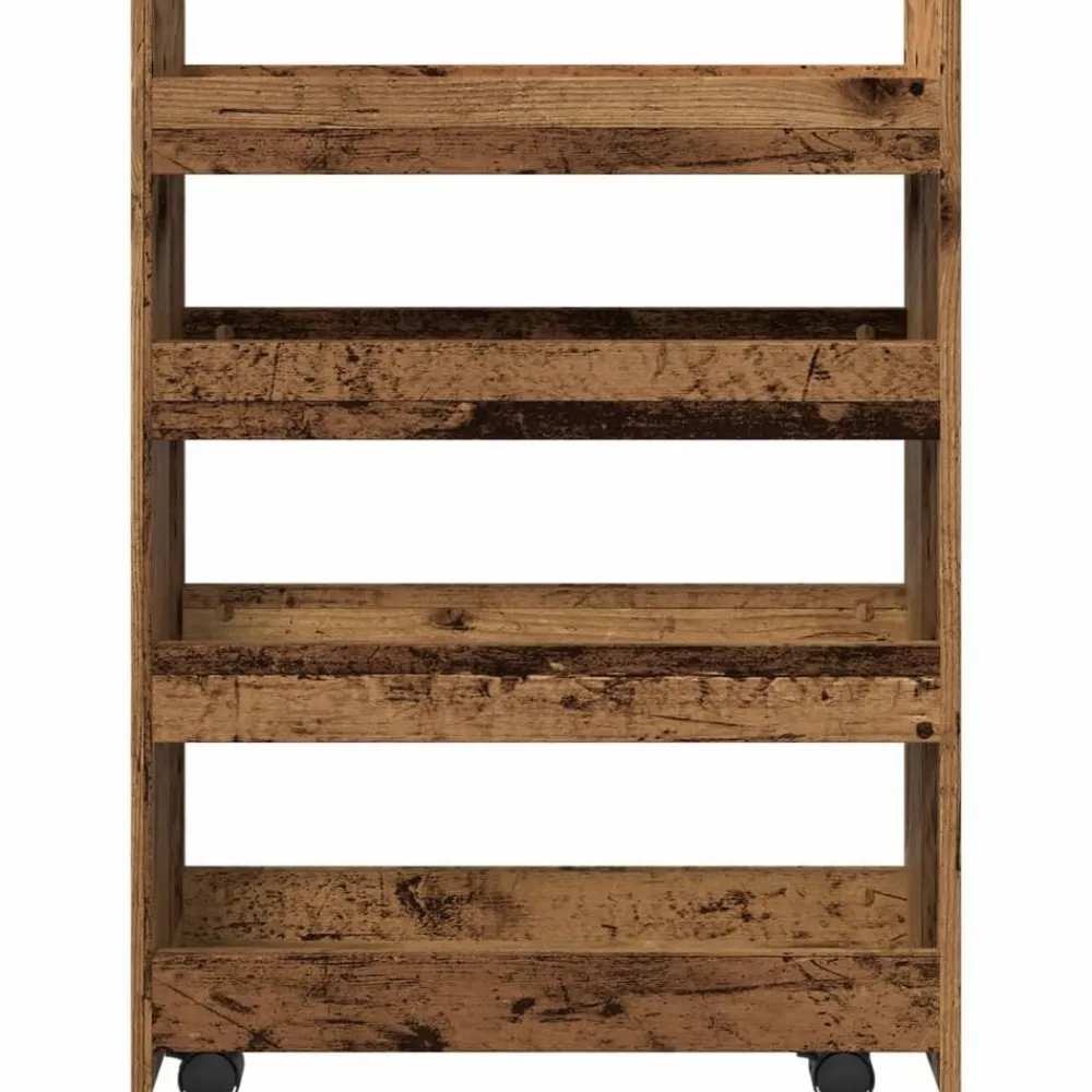 vidaXL Carro de almacenaje estrecho 4 niveles madera envejecida Madera antigua Sale