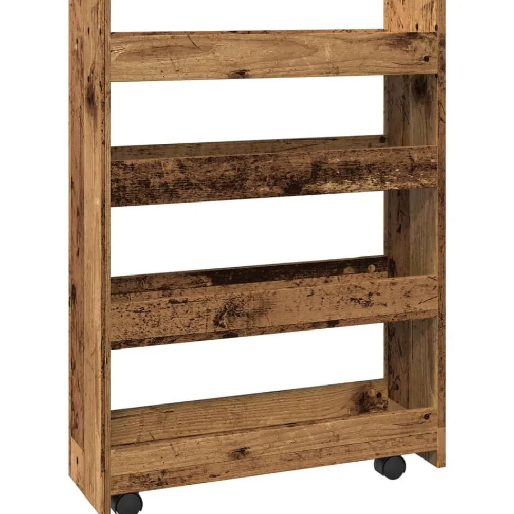 vidaXL Carro de almacenaje estrecho 4 niveles madera envejecida Madera antigua Sale