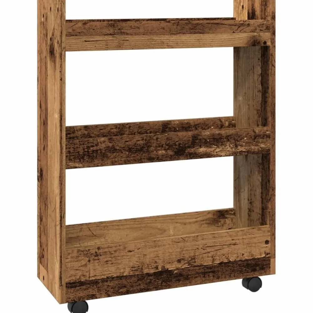 vidaXL Carro de almacenaje estrecho 3 niveles madera envejecida Madera antigua Online