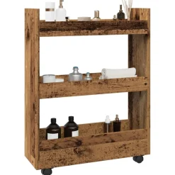 vidaXL Carro de almacenaje estrecho 3 niveles madera envejecida Madera antigua Online