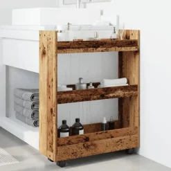 vidaXL Carro de almacenaje estrecho 3 niveles madera envejecida Madera antigua Online