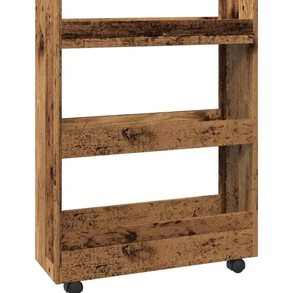 vidaXL Carro de almacenaje estrecho 3 niveles madera envejecida Madera antigua Online