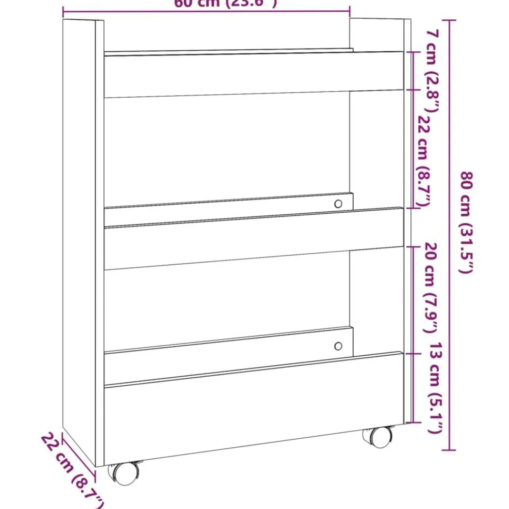 vidaXL Carro de almacenaje estrecho 3 niveles madera envejecida Madera antigua Online