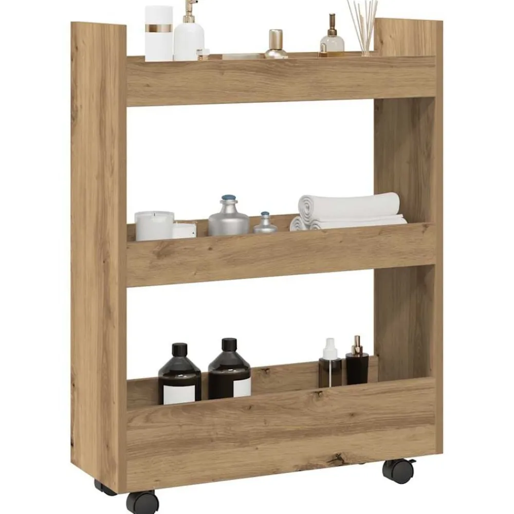 vidaXL Carro de almacenaje estrecho 3 niveles madera roble artisian artisian oak Sale