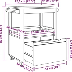 vidaXL Carro de Cocina FLORO Marrón cera 72,5 x 45 x 80 cm Marr&oacute;n cera Clearance