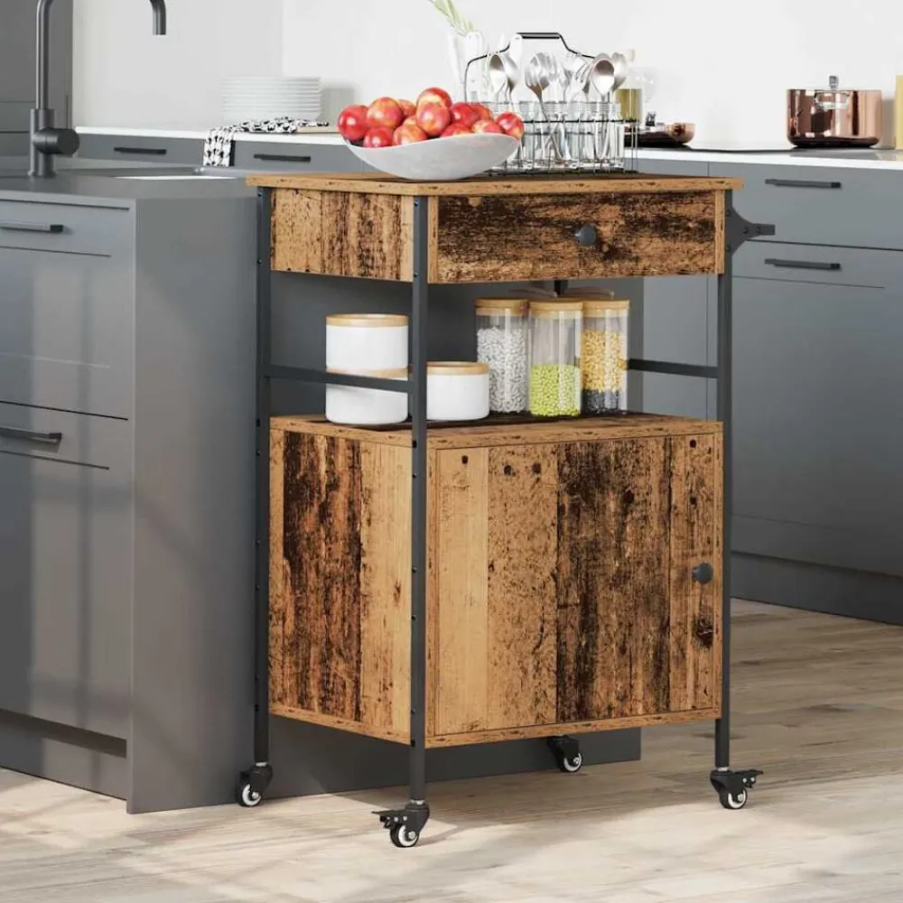 vidaXL Carro de Cocina Madera vieja 56 x 43 x 89,5 cm Madera envejecida Best