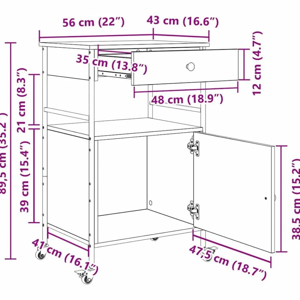 vidaXL Carro de Cocina Madera vieja 56 x 43 x 89,5 cm Madera envejecida Best