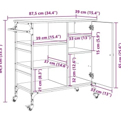 vidaXL Carro de Cocina Madera vieja 87.5 x 39 x 84.5 cm Madera envejecida Sale