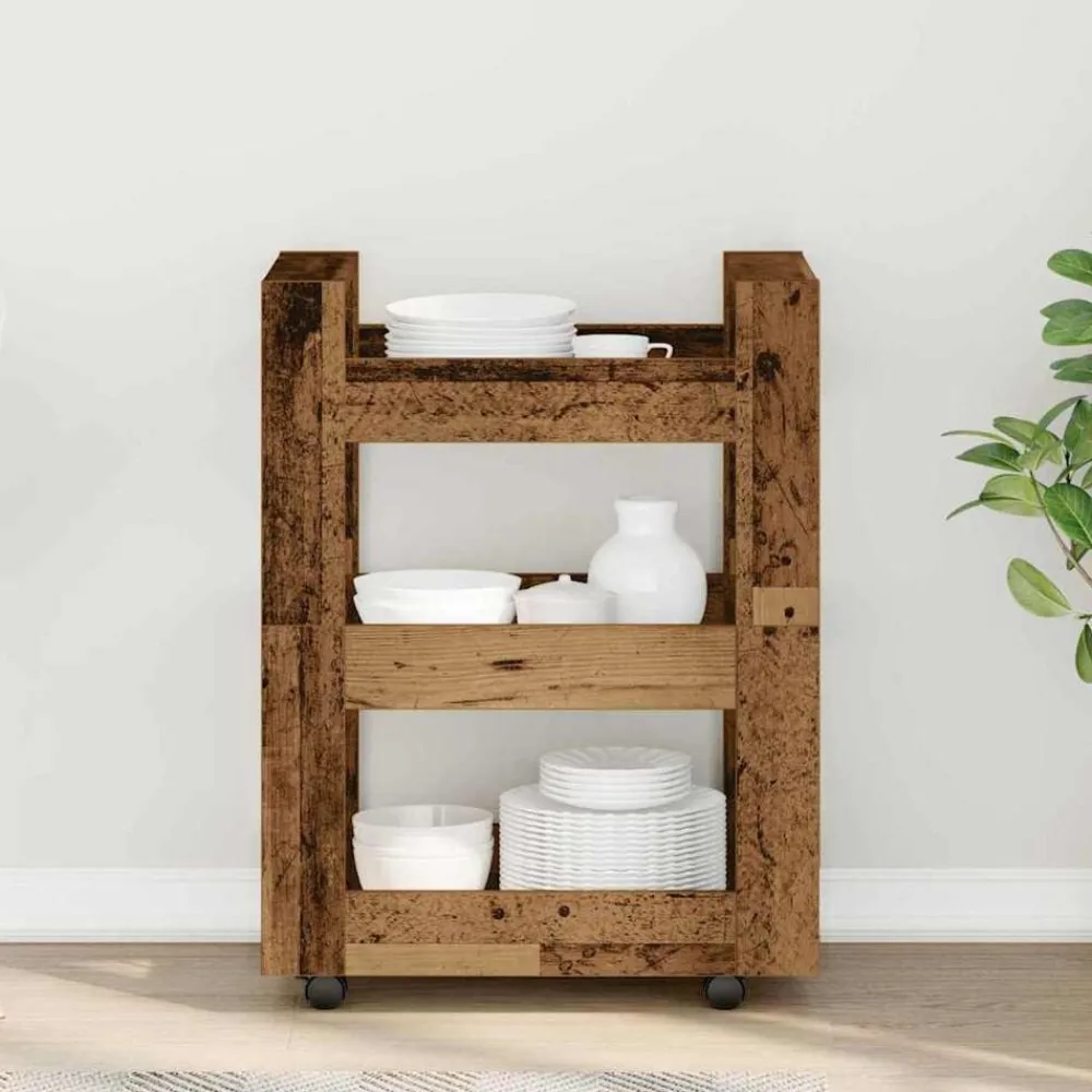 vidaXL Carro de Cocina Madera de roble 60 x 45 x 80 cm Madera envejecida Clearance
