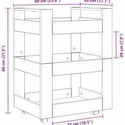 vidaXL Carro de Cocina Madera de roble 60 x 45 x 80 cm Madera envejecida Clearance