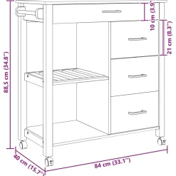 vidaXL Carros E Islas-Carro de Cocina MONZA 84 x 40 x 88,5 cm