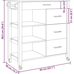 vidaXL Carros E Islas-Carro de Cocina MONZA 84 x 40 x 88,5 cm