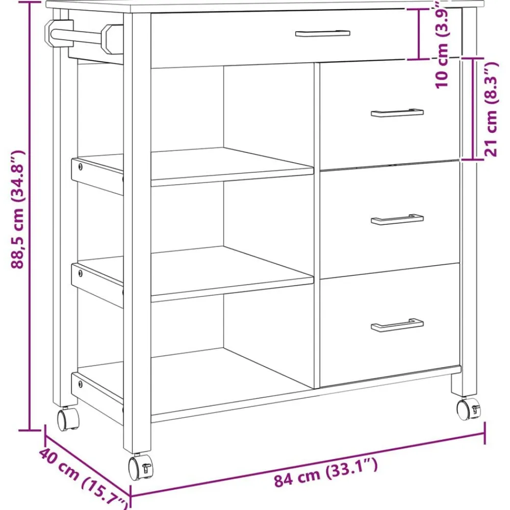 vidaXL Carros E Islas-Carro de Cocina MONZA 84 x 40 x 88,5 cm