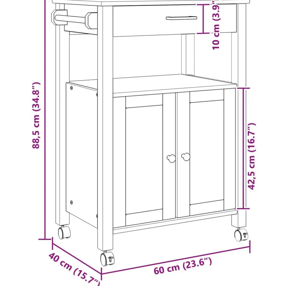 vidaXL Carros E Islas-Carro de Cocina MONZA 60 x 40 x 88,5 cm